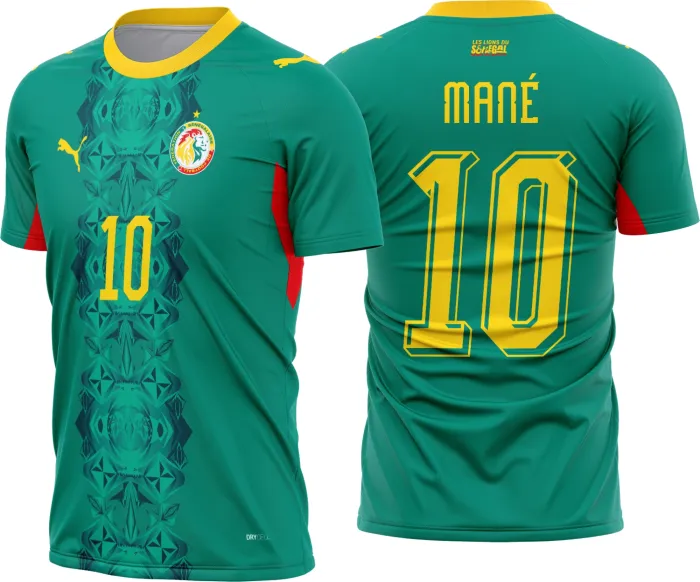 Camiseta unissex branca com logo no peito e estampa grande nas costas, tema Senegal Reserva 2026-2028, ideal para quem busca estilo único e moderno.