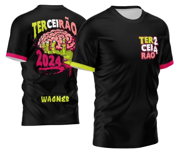 Camisa com logo no peito e estampa grande nas costas, design único e moderno perfeito para personalização na comemoração do Terceirão.