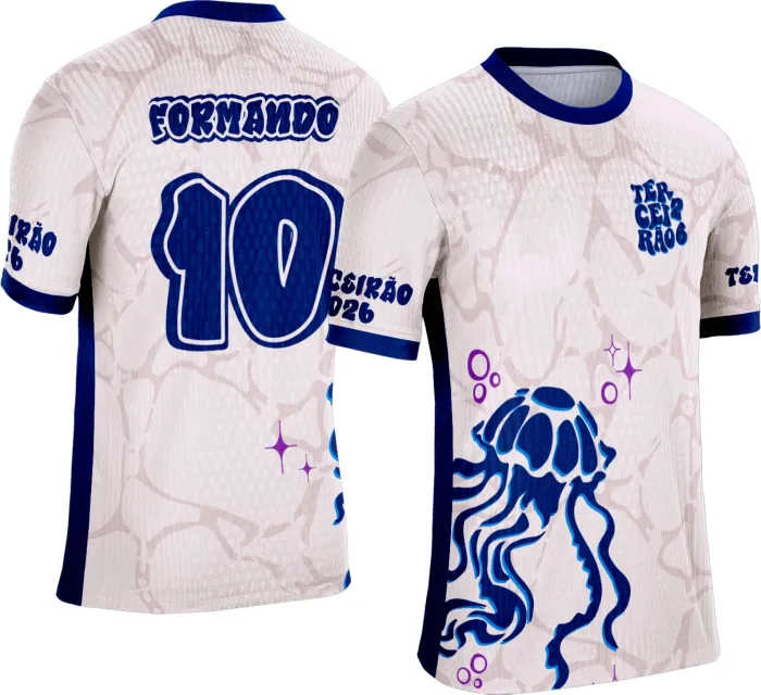 Camiseta unissex preta com logo no peito e estampa grande nas costas, tema Terceirão Água Viva M2, ideal para confraternizações escolares e eventos de turma.