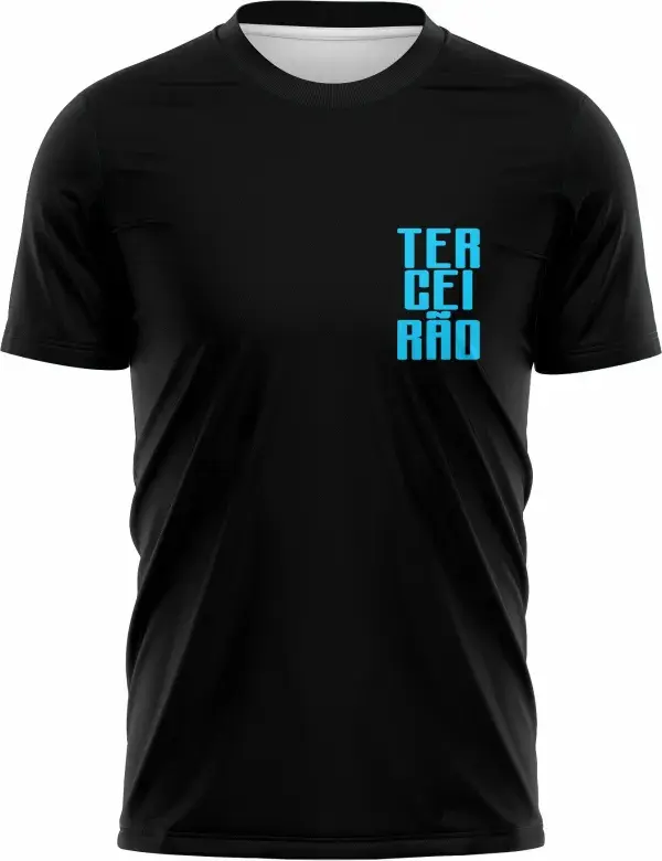 Camiseta unissex preta com logo no peito e estampa grande nas costas do Terceirão Poseidon, perfeita para celebrar momentos especiais com estilo e personalidade.
