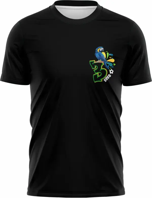 Camiseta unissex preta com logo no peito e estampa grande nas costas com o tema Terceirão Ritmo de Copa Brasil, ideal para estudantes e fãs de futebol.