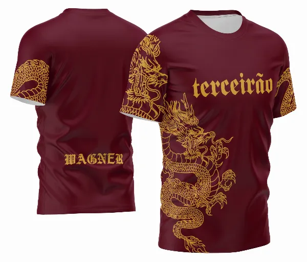 Camisa Terceirão Vermelho Vinho Dragão - Arte Vetor