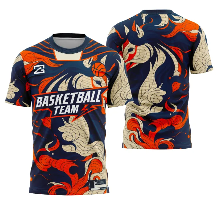 Camiseta unissex preta com logo no peito e estampa grande nas costas do Time de Basketball 9, ideal para fãs do basquete e esportes urbanos.