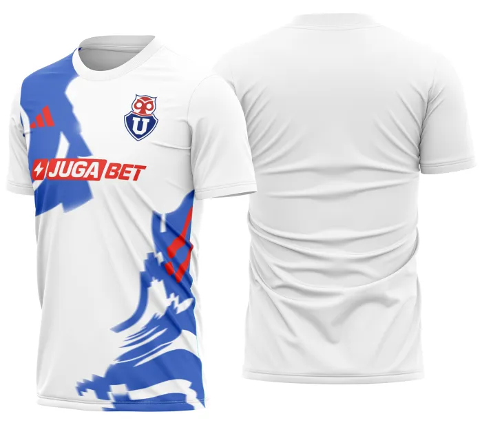 Camiseta unissex preta com logo no peito e estampa grande nas costas do Universidad de Chile Kit Away 2026, destacando o estilo esportivo e vibrante do time chileno.