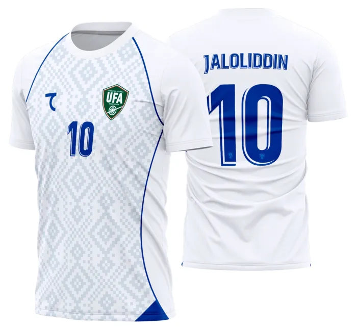 Camiseta unissex preta com logo no peito e estampa grande nas costas, tema Uzbequistão Reserva 2026-2028, design moderno e vibrante.