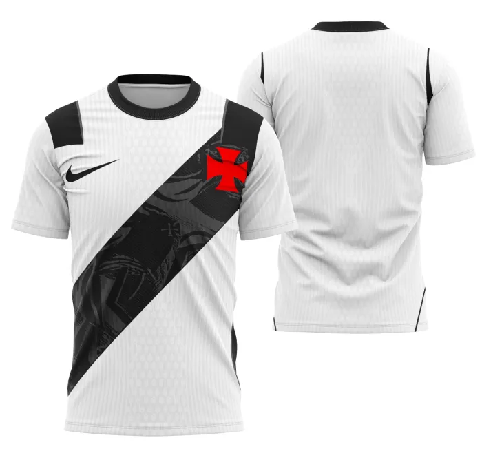 Camiseta preta unissex com logo no peito e estampa grande nas costas do Vasco da Gama Kit Away 2026, visual moderno e esportivo, perfeita para torcedores do time.