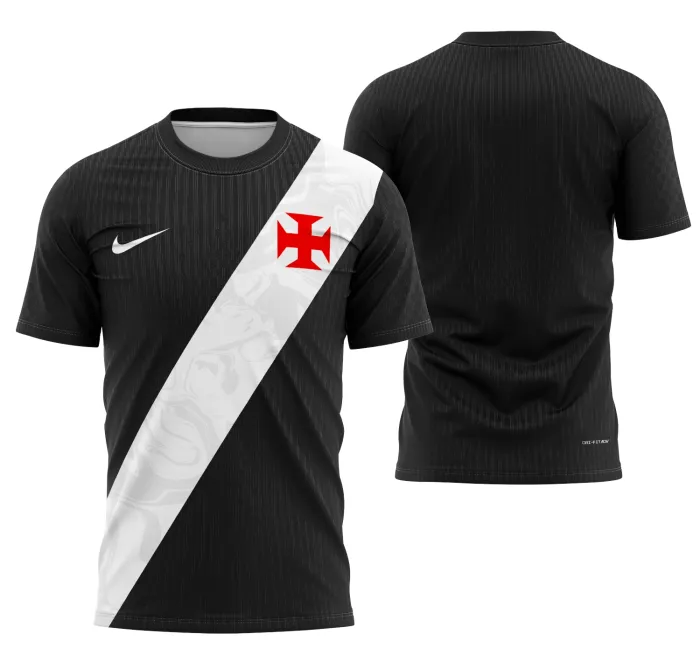 Camiseta preta unissex com logo no peito e estampa grande nas costas do Vasco Da Gama Local 2026, perfeita para fãs do time, estilo único e destacando a paixão pelo futebol.