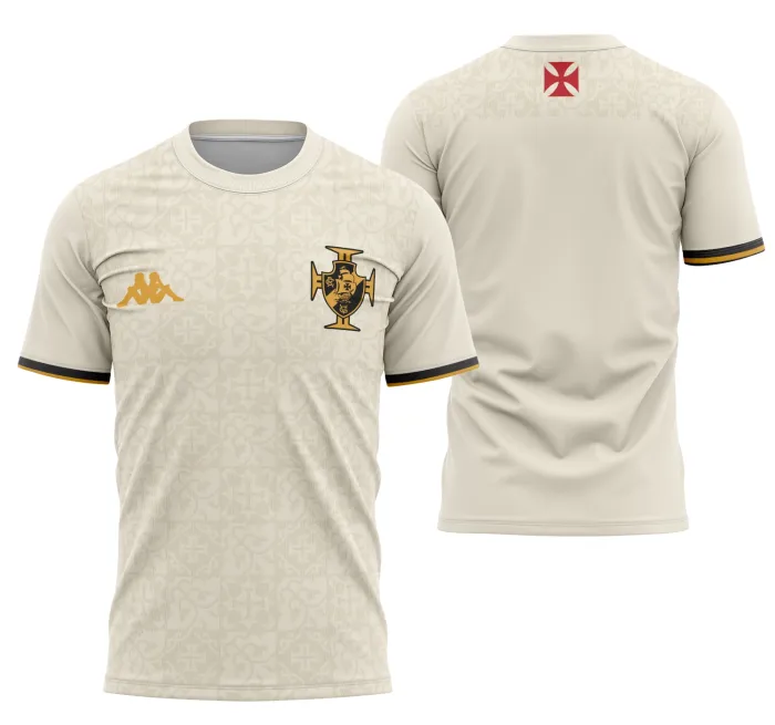 Camiseta unissex preta com logo no peito e estampa grande nas costas do Vasco Da Gama Tercera 2022, perfeita para torcedores que querem estilo e conforto dia a dia.