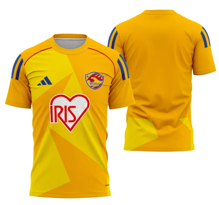 Camiseta unissex preta com logo no peito e estampa grande nas costas, tema Vegalta Sendai Local 2026, design moderno e esportivo para torcedores.