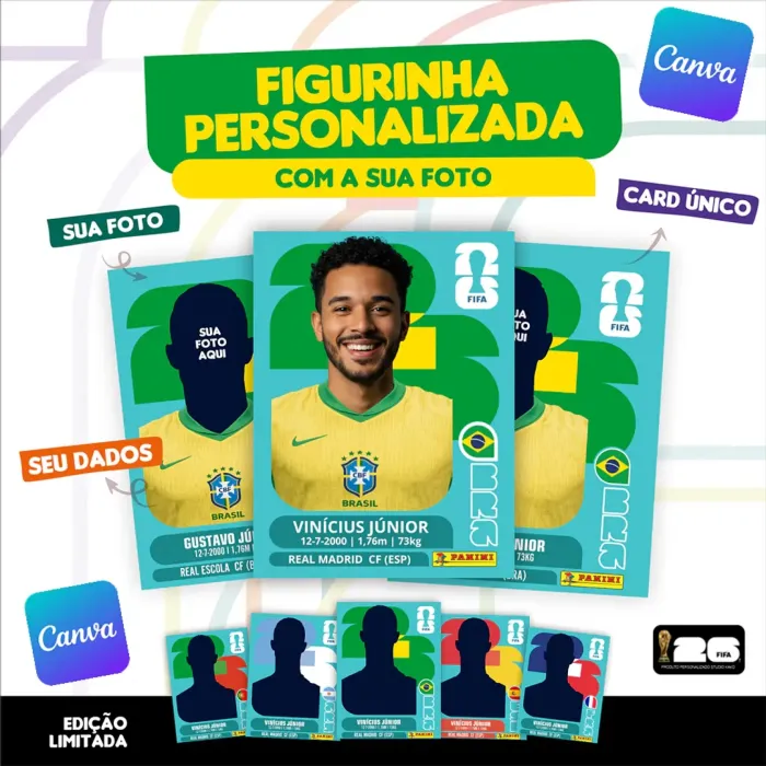 Figurinha da Copa do Mundo 2026 Personalizada (Brasil) | Editável no Canva
