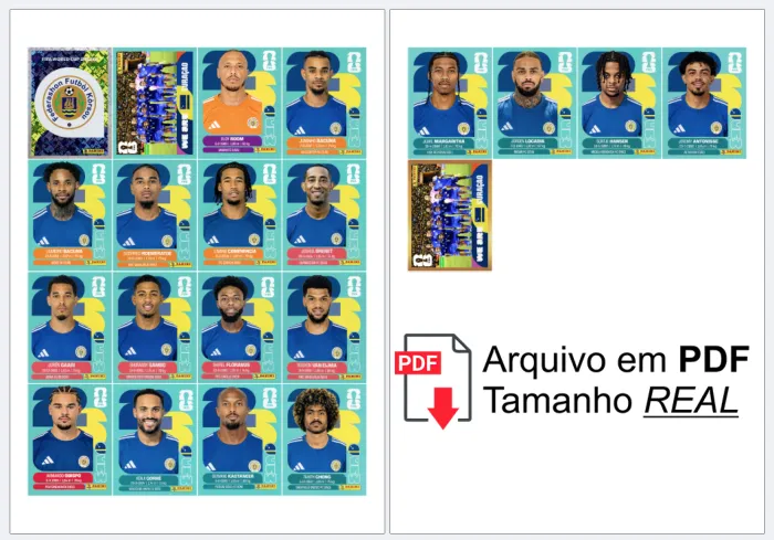 folha A4 com figurinhas da Seleção Completa CURAÇÃO organizadas, prontas para recortar e colar no álbum, alta definição