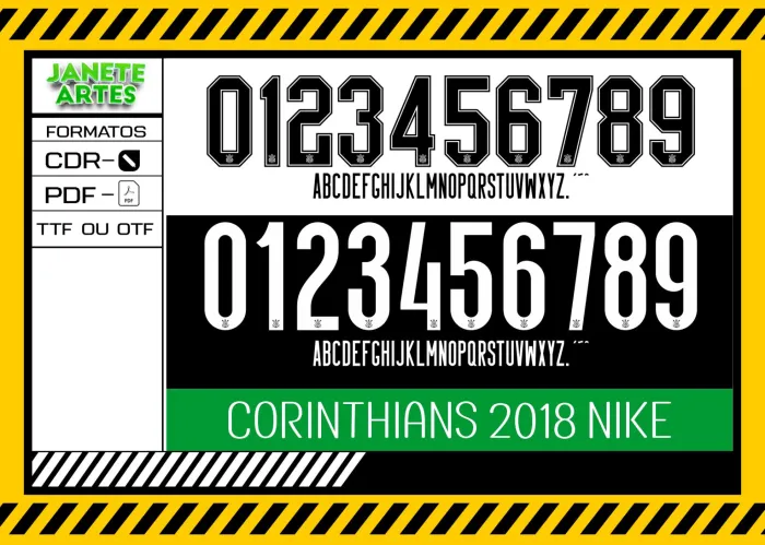 Camiseta unissex preta com logo no peito e estampa grande nas costas da fonte de time tipografia Corinthians 2018, perfeita para torcer com estilo e paixão.