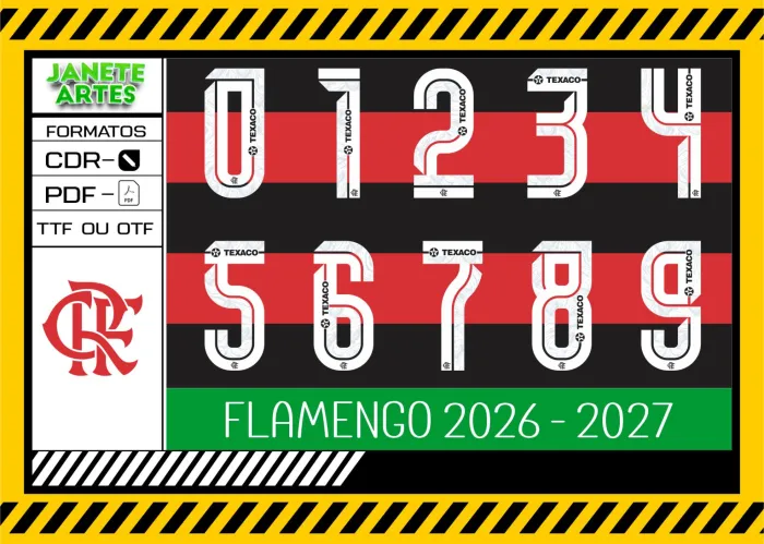 Camiseta unissex preta com logo no peito e estampa grande nas costas inspirada na fonte Flamengo 2026 2027 com textura, perfeita para torcedores que buscam estilo autêntico.