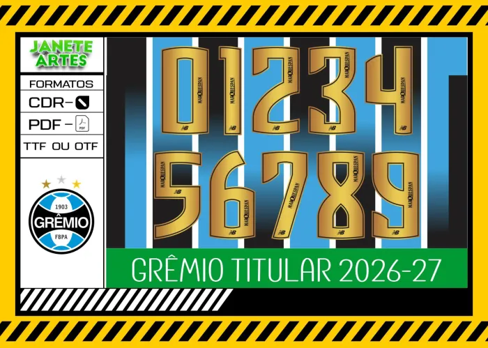 Camiseta unissex preta com logo no peito e estampa grande nas costas da Fonte Grêmio Titular 2026 2027, perfeita para torcedores que querem mostrar paixão pelo time com estilo moderno.