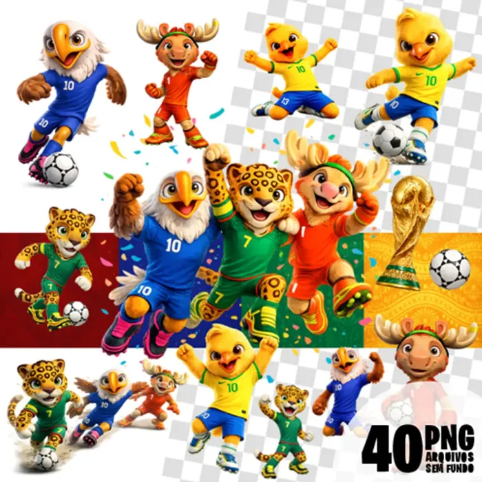 Kit Digital Mascotes Copa do Mundo 2026 PNG Sem Fundo – Arquivos para Sublimação e Personalizados