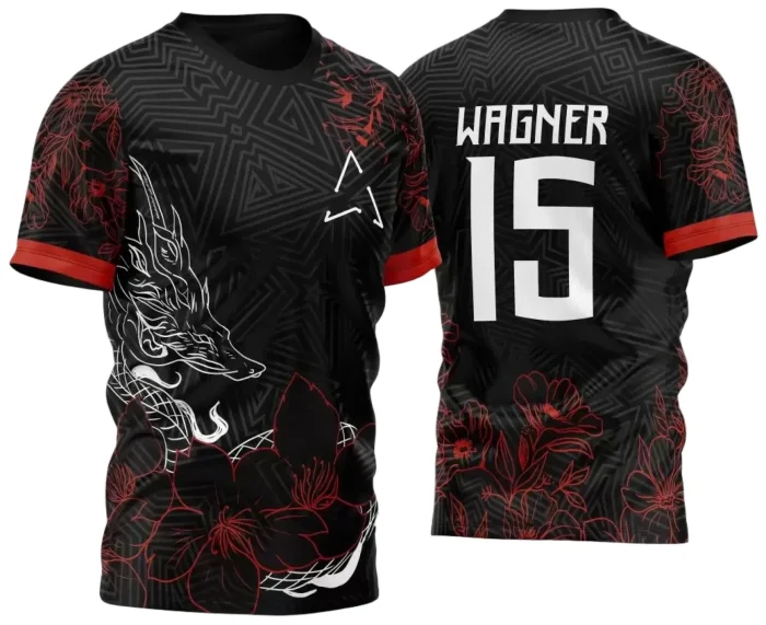 Template Futebol Interclasse Floral Dragão Chinês Arte Vetor