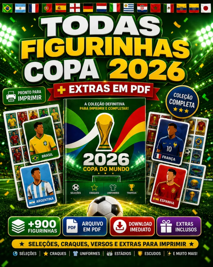 Todas figurinhas COPA 2026 + Extras em PDF para imprimir