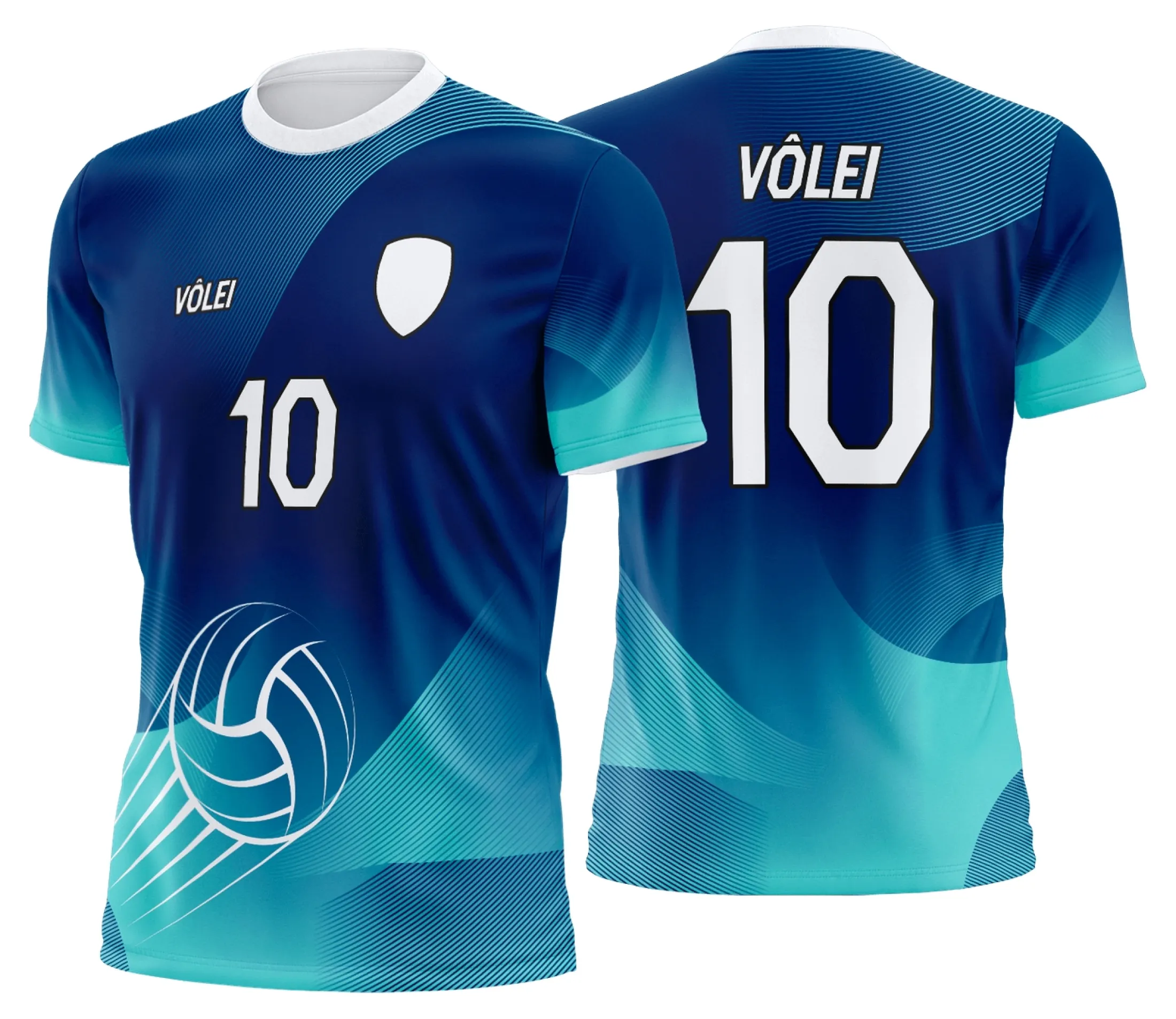 Camiseta unissex preta com logo no peito e estampa grande nas costas destacando uniforme personalizado profissional de vôlei, perfeita para jogadores que buscam conforto e estilo.