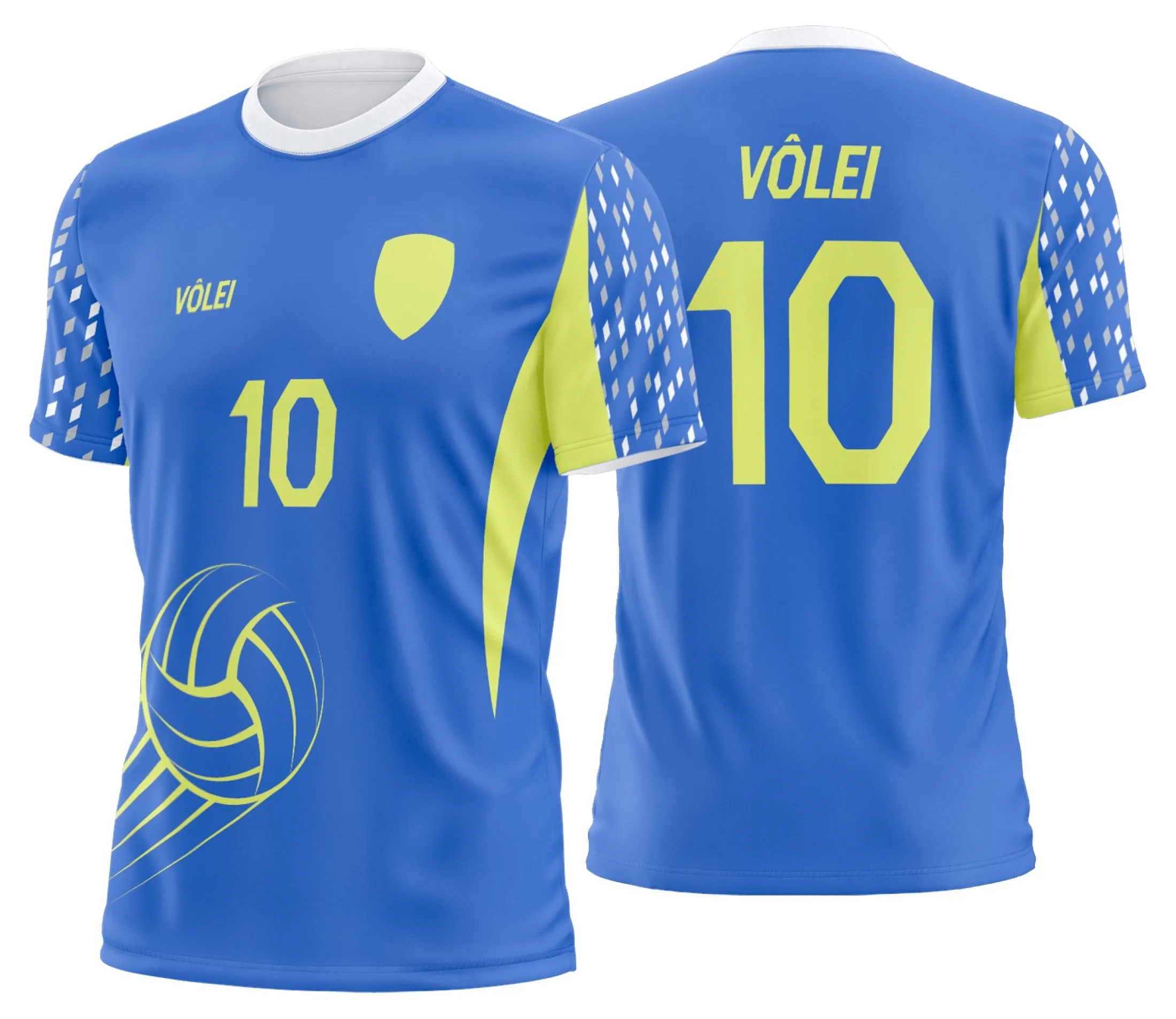 Camiseta unissex preta com logo no peito e estampa grande nas costas, design profissional de uniforme de vôlei personalizado para partidas e equipes.