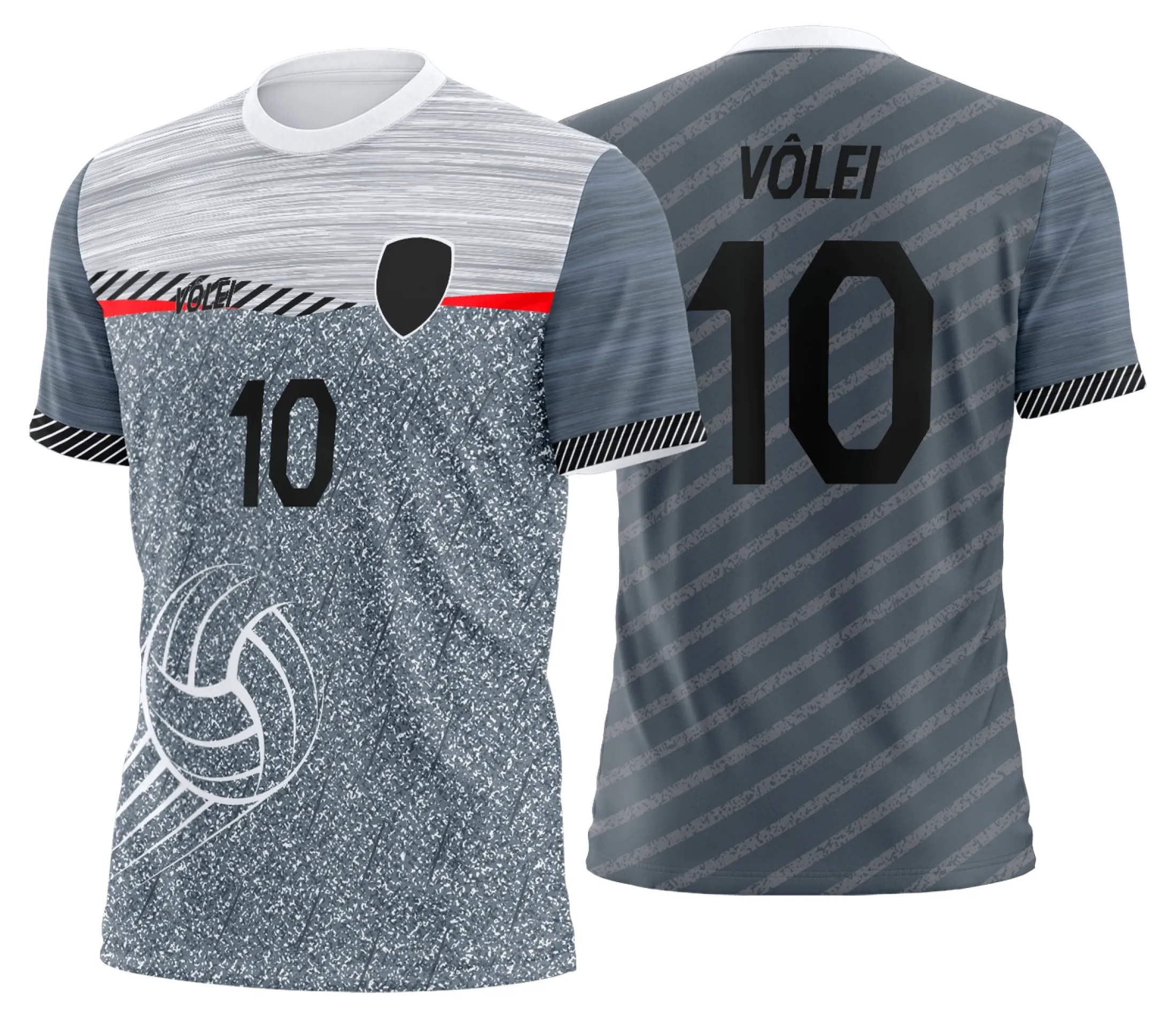 Camisa unissex preta com logo no peito e estampa grande nas costas de uniforme de vôlei personalizado profissional, ideal para times que buscam estilo e identidade.