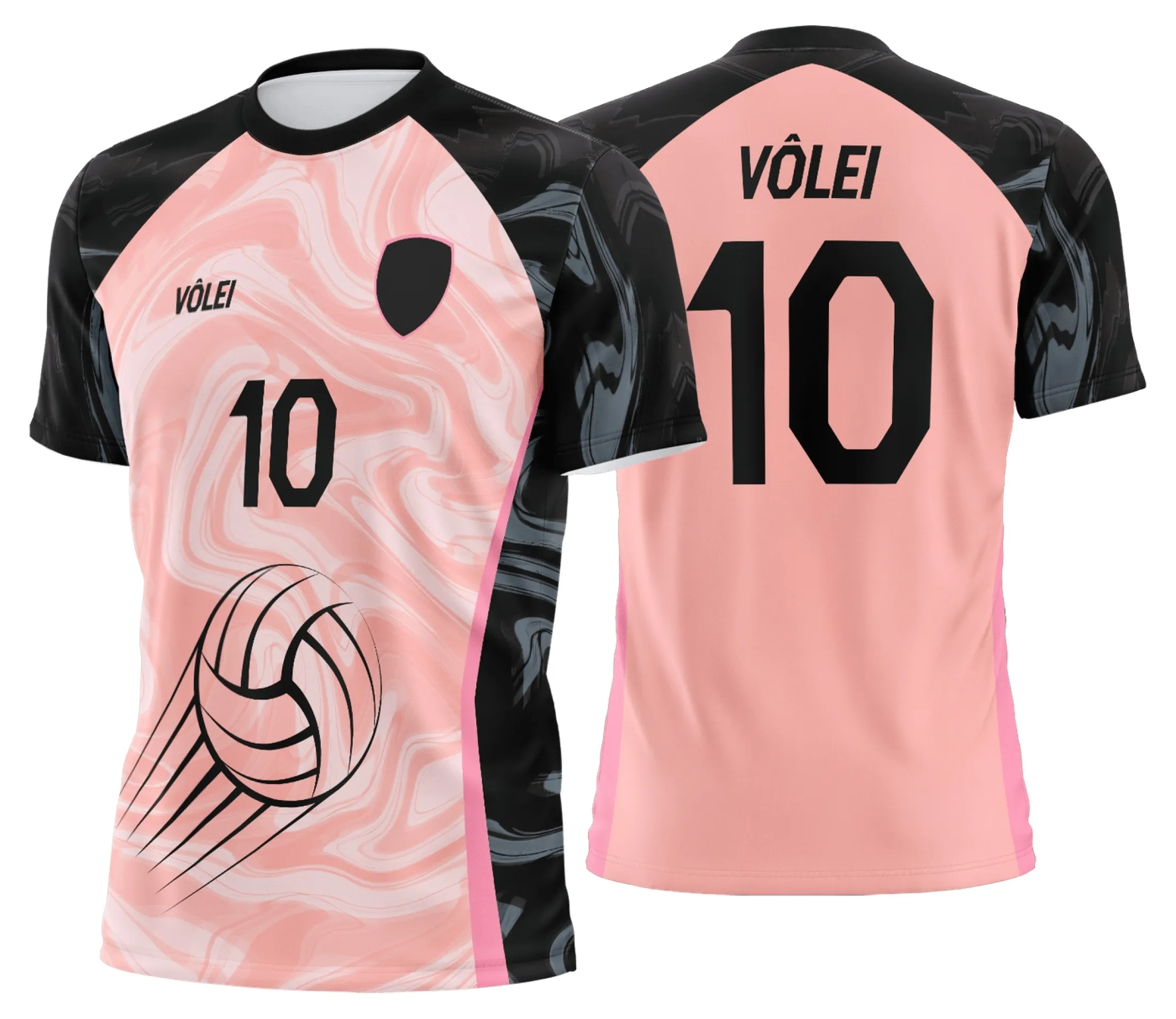 Camisa de vôlei unissex branca com logo no peito e estampa grande nas costas, design personalizado profissional, ideal para times que buscam destaque e estilo.