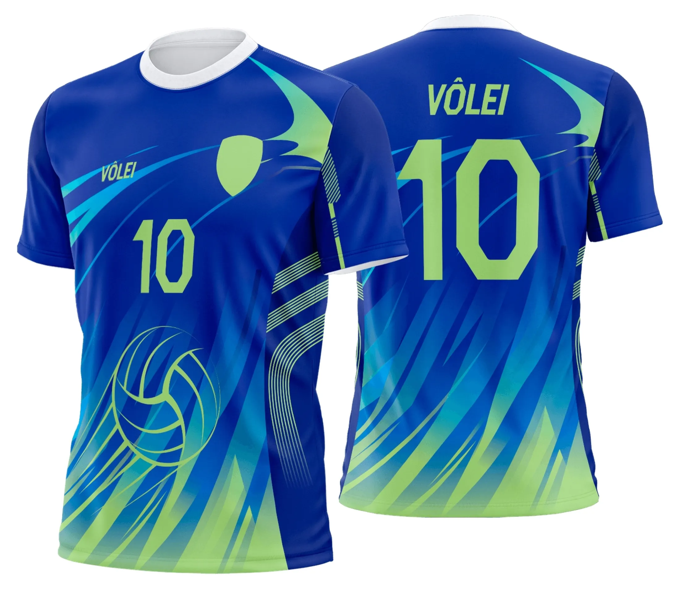 Camisa unissex preta com logo no peito e estampa grande nas costas com tema de uniforme de vôlei personalizado profissional, ideal para times e atletas.
