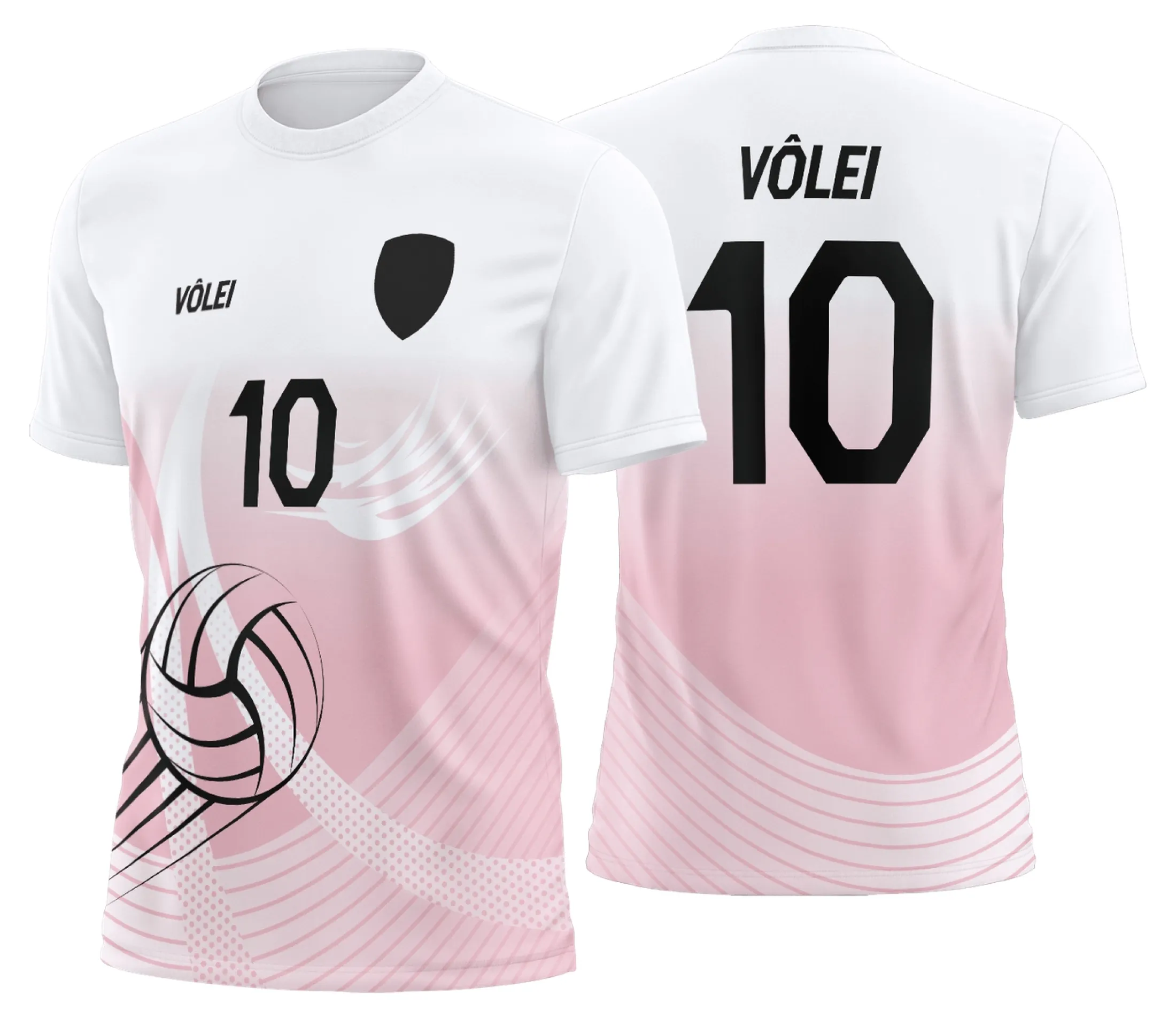 Camisa unissex preta com logo no peito e estampa grande nas costas, design moderno de uniforme de vôlei personalizado profissional para destaque no jogo.