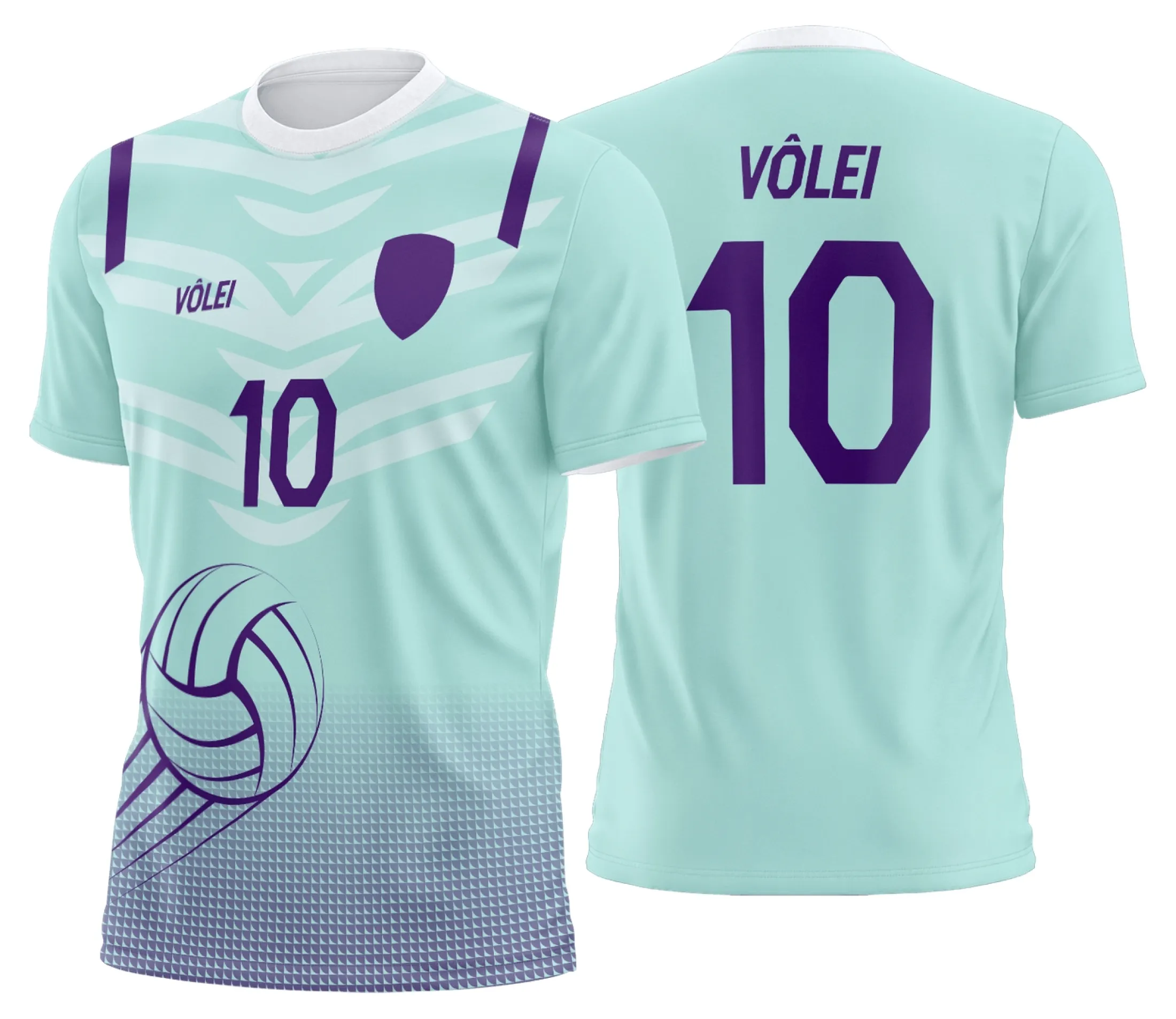 Camiseta unissex preta com logo no peito e estampa grande nas costas com tema de uniforme de vôlei personalizado profissional, ideal para equipe e competição.