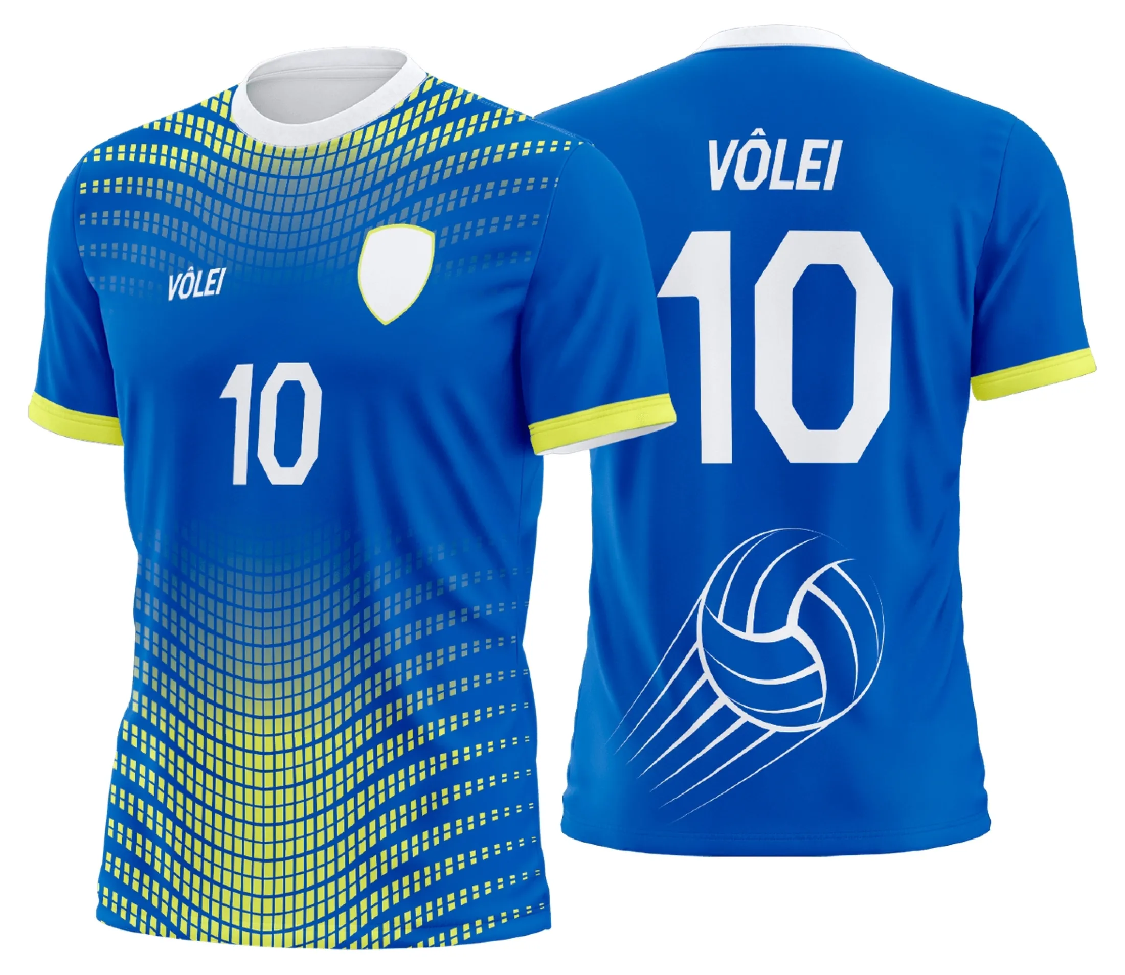 Camisa de vôlei unissex com base preta, logo no peito e estampa grande nas costas em design personalizado profissional, ideal para times e atletas.