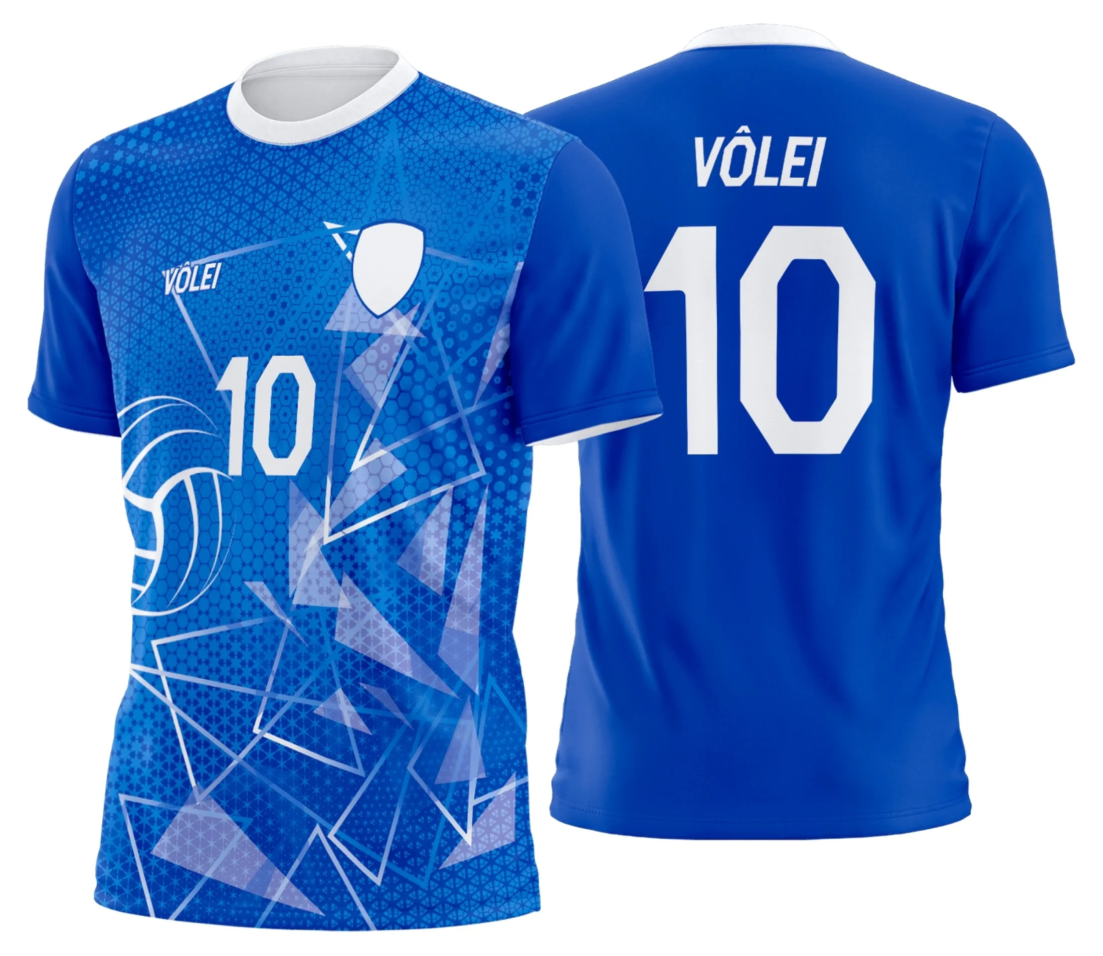 Foto de camiseta preta unissex com logo no peito e estampa grande nas costas, uniforme de vôlei personalizado profissional, design moderno e esportivo, ideal para times de vôlei.