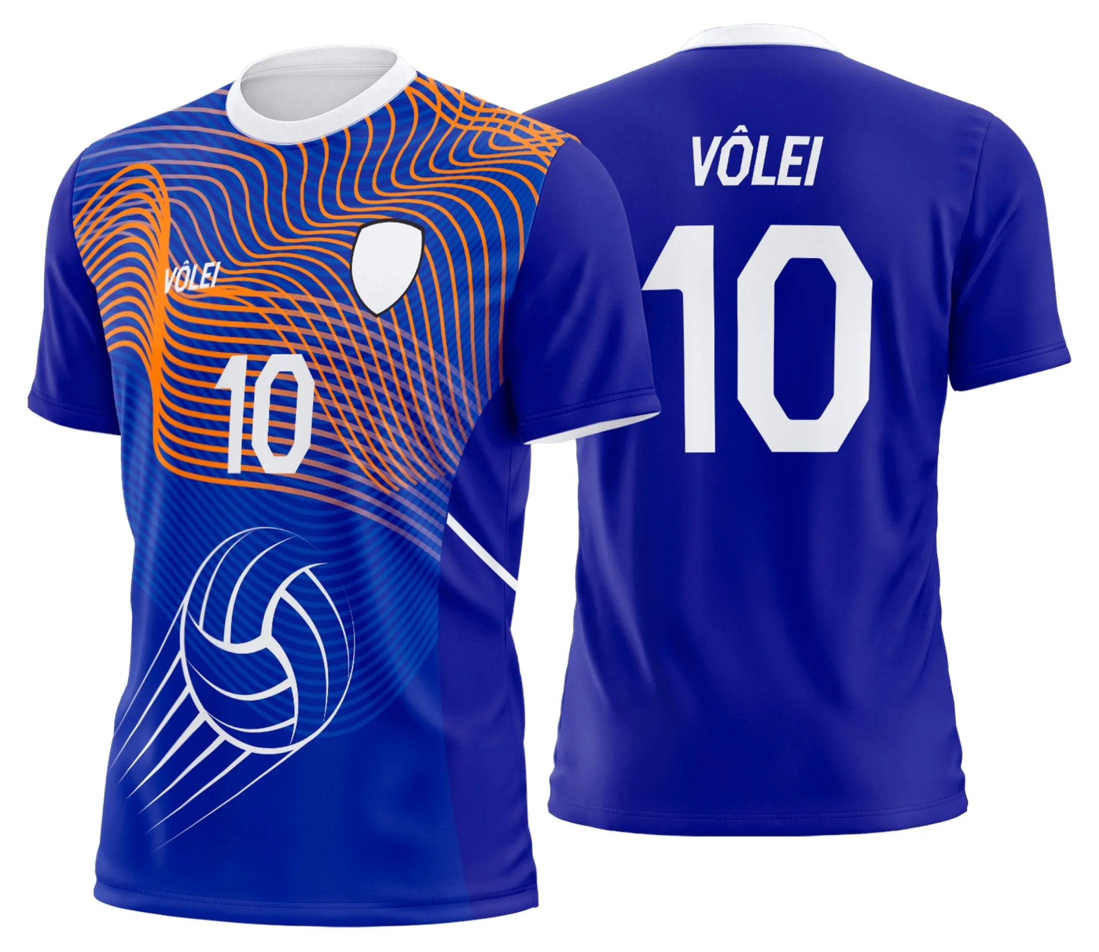 Camiseta unissex preta com logo no peito e estampa grande nas costas de uniforme de vôlei personalizado profissional, ideal para times e eventos esportivos.