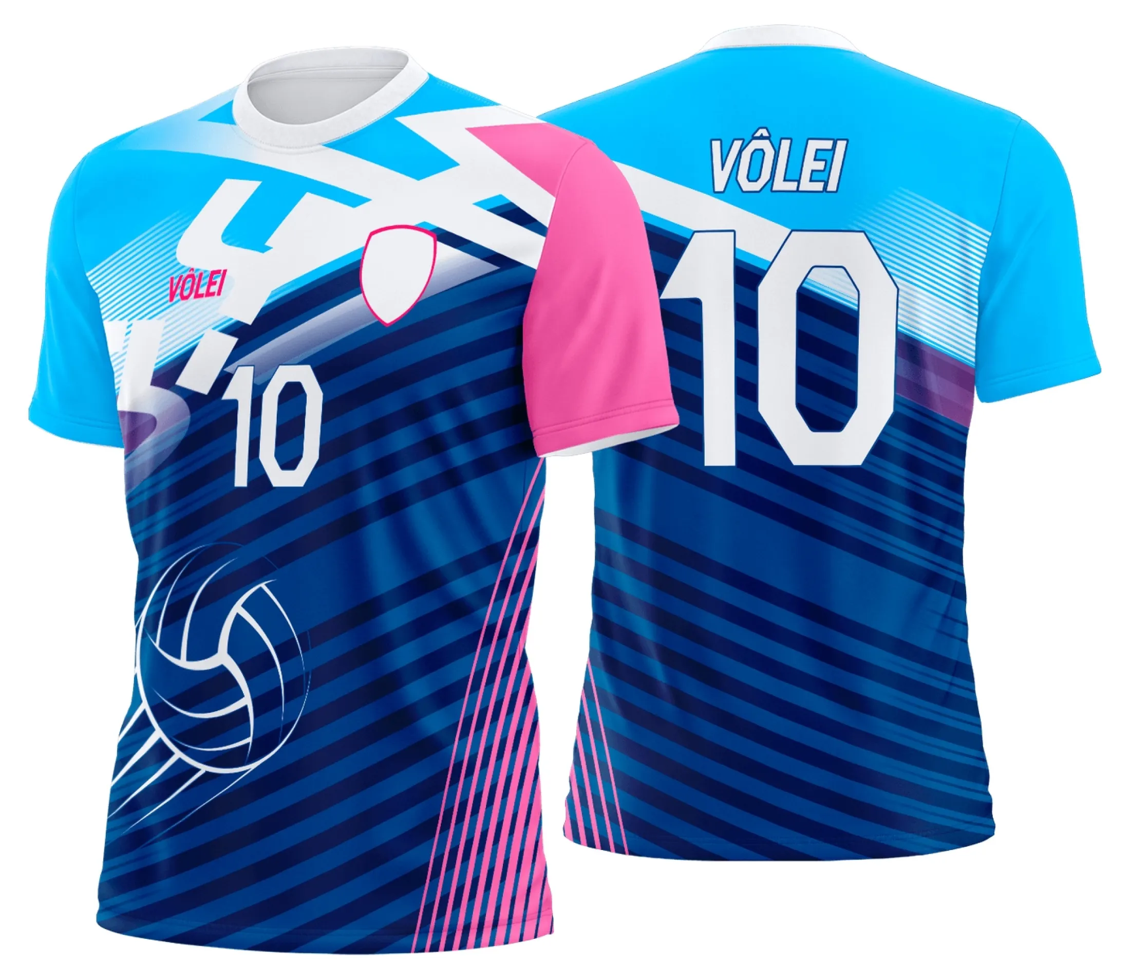 Camiseta unissex preta com logo no peito e estampa grande nas costas com tema de uniforme de vôlei personalizado profissional, ideal para times e atletas.