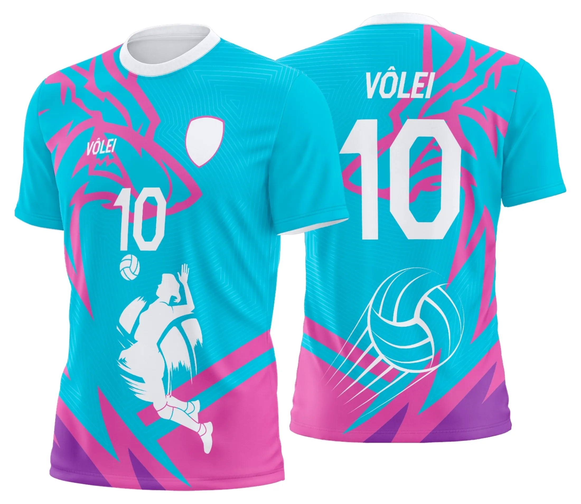 Camisa unissex preta com logo no peito e estampa grande nas costas, uniforme de vôlei personalizado profissional em destaque, ideal para times de vôlei que buscam estilo e identidade.