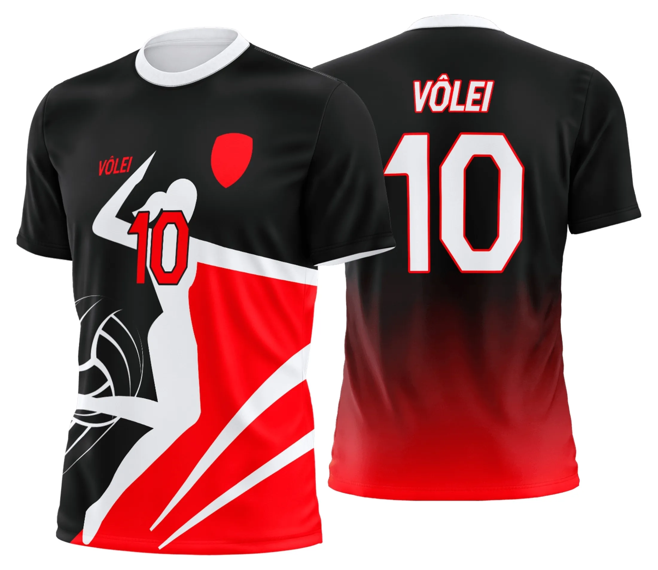 Camiseta unissex preta com logo no peito e estampa grande nas costas, tema Uniforme de Vôlei Personalizado Profissional, ideal para times e atletas.
