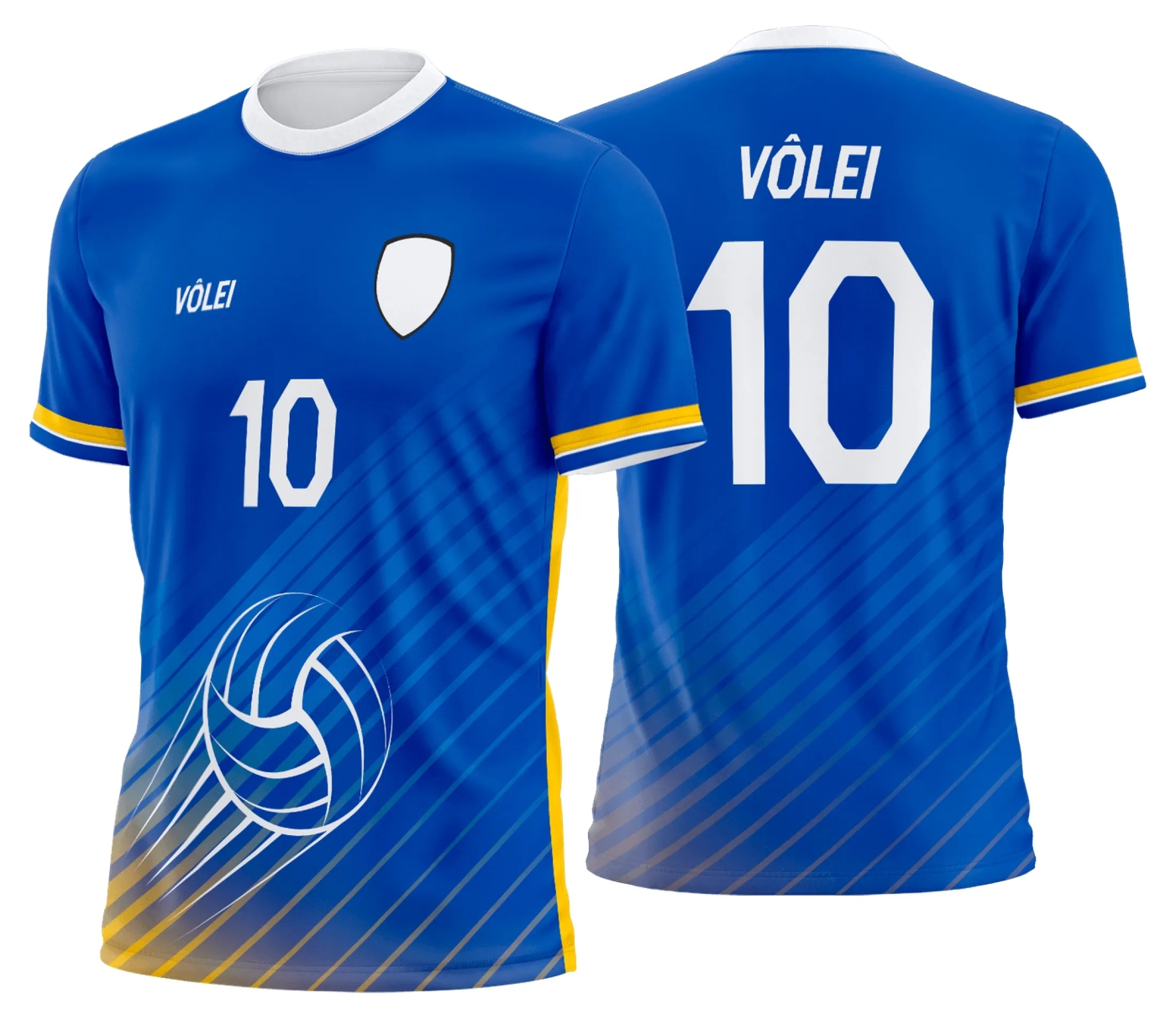 Camisa unissex preta com logo no peito e estampa grande nas costas de uniforme de vôlei personalizado profissional, ideal para times e eventos esportivos.